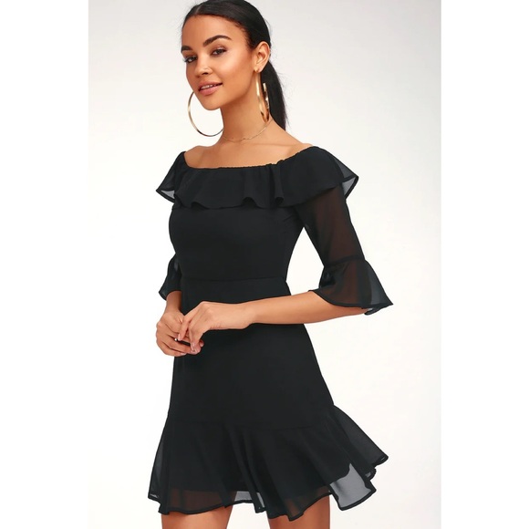 🆕 Lulus Sz Md Romantic Mood Black Off Shoulder - Picture 1 of 8